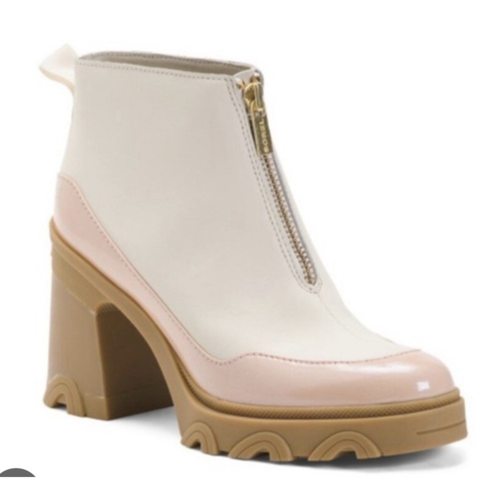 New Sorel Woman's Boots Size 6.5 Brex, Block Heel Zip Front Pink Peach